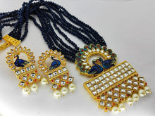 Load image into Gallery viewer, A2 Fashion Blue Beaded mayur Pendent Kundan Necklace And Earrings Set