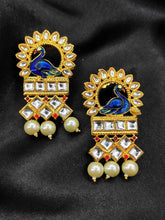 Load image into Gallery viewer, A2 Fashion Blue Beaded mayur Pendent Kundan Necklace And Earrings Set