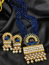 Load image into Gallery viewer, A2 Fashion Blue Beaded mayur Pendent Kundan Necklace And Earrings Set