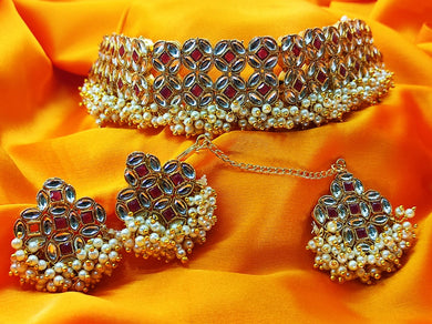 A2 Fashion Gold Plated Mogra Reverse AD Choker Set For Women And Girls