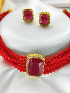 A2 Fashion Red American Diamond Choker Set For Women And Girls