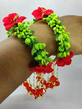 Load image into Gallery viewer, A2 Fashion Green Red Floral Bangles With Tassels(Set Of 2 Bangles)