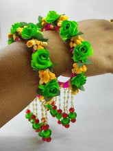 Load image into Gallery viewer, A2 Fashion Yellow Green Floral Bangles With Tassels(Set Of 2 Bangles)