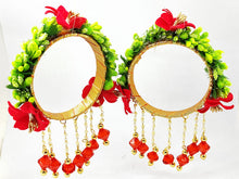 Load image into Gallery viewer, A2 Fashion Green Red Floral Bangles With Tassels(Set Of 2 Bangles)