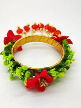 Load image into Gallery viewer, A2 Fashion Green Red Floral Bangles With Tassels(Set Of 2 Bangles)