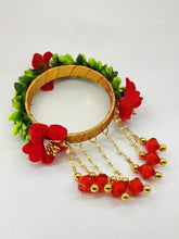 Load image into Gallery viewer, A2 Fashion Green Red Floral Bangles With Tassels(Set Of 2 Bangles)