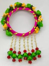 Load image into Gallery viewer, A2 Fashion Yellow Green Floral Bangles With Tassels(Set Of 2 Bangles)