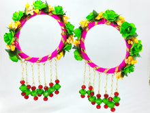 Load image into Gallery viewer, A2 Fashion Yellow Green Floral Bangles With Tassels(Set Of 2 Bangles)