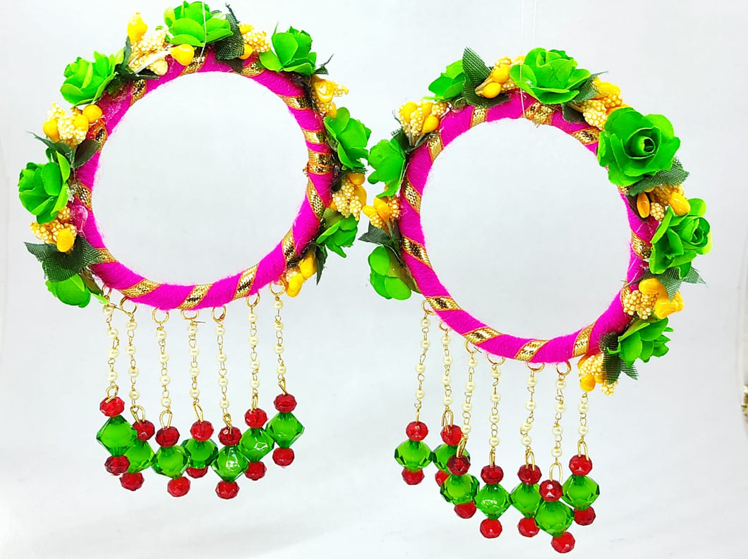 A2 Fashion Yellow Green Floral Bangles With Tassels(Set Of 2 Bangles)