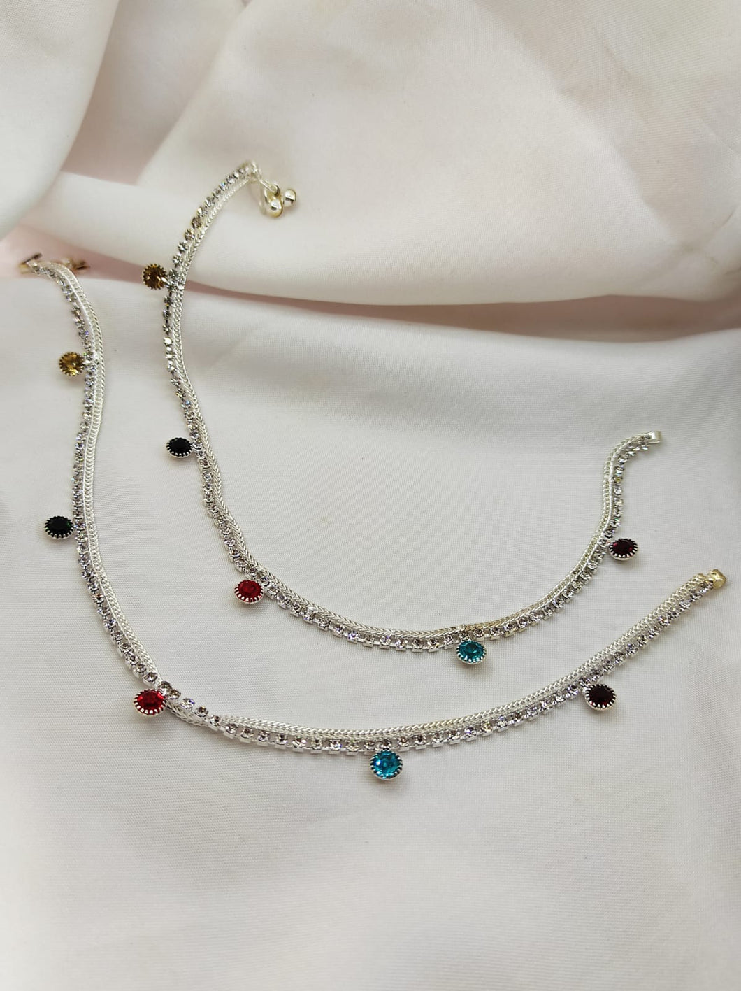 Silver Plated Stone Embellished Anklets