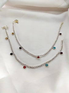 Silver Plated Stone Embellished Anklets