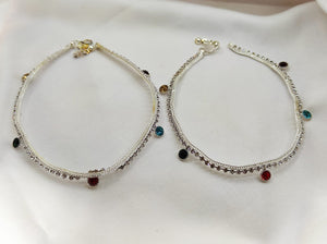 Silver Plated Stone Embellished Anklets