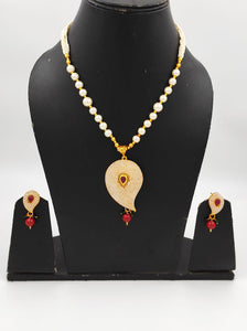 Elegant Gold Finish Pearl Necklace And Earring Set