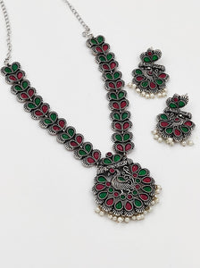 A2 Fashion Multicolor Oxidized Silver Elegantly Ethnic Peacock Jewelry Set