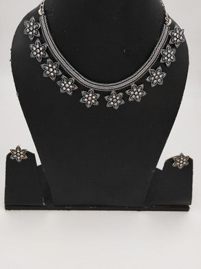 Oxidized Silver Floral Necklace Set