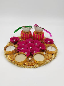 A2 Fashion Diwali Decorative Floral Gota Patti Candle Holder