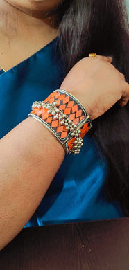 A2 Fashion Tribal Inspirations Oxidized Silver Plated Orange Bracelet/Kada