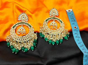 A2 Fashion Kundan Emerald Ethnic Classy Statement Chandbalis