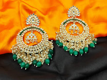 Load image into Gallery viewer, A2 Fashion Kundan Emerald Ethnic Classy Statement Chandbalis