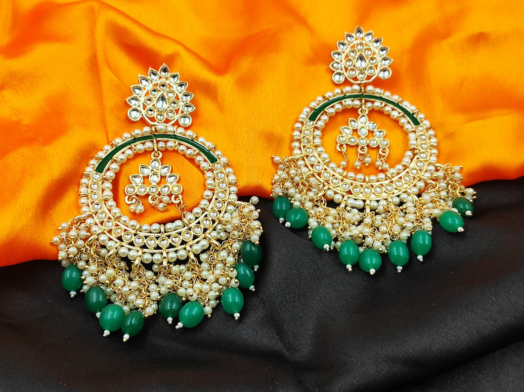 A2 Fashion Kundan Emerald Ethnic Classy Statement Chandbalis