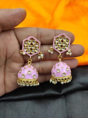 A2 Fashion Kundan Meenakari Pink Traditional Jhumki