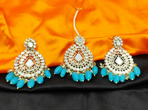 A2 Fashion- Shimmering Mirror Necklace, Earring, Maangtika Set