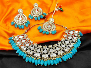 A2 Fashion- Shimmering Mirror Necklace, Earring, Maangtika Set