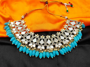 A2 Fashion- Shimmering Mirror Necklace, Earring, Maangtika Set