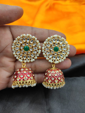 A2 Fashion Kundan Meenakari Multicolour Gold Plated Jhumki/Khumka