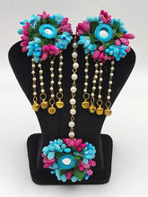 Load image into Gallery viewer, A2 Fashion Blue Pink Mirror Work jewellery Set For Haldi Mehndi Ceremony