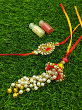 Load image into Gallery viewer, A2 Fashion Designer Kundan Gotapatti  Bhaiya Bhabhi Rakhi/Couple Rakhi Set/Rakhi Lumba Set