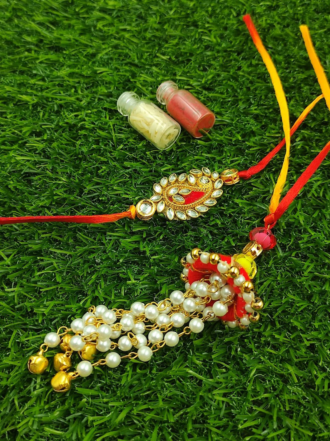 A2 Fashion Designer Kundan Gotapatti  Bhaiya Bhabhi Rakhi/Couple Rakhi Set/Rakhi Lumba Set