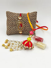 Load image into Gallery viewer, A2 Fashion Designer Kundan Gotapatti  Bhaiya Bhabhi Rakhi/Couple Rakhi Set/Rakhi Lumba Set