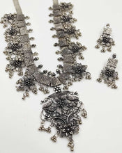 Load image into Gallery viewer, A2 Fashion Oxidized Silver Long Statement Necklace And Earring set