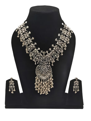 A2 Fashion Afghani Oxidized Silver Necklace And Earring Jwellery Set For Women