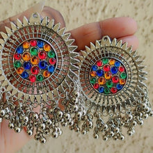 Load image into Gallery viewer, A2 Fashion German Silver Stone Studded Ghungroo Earrings