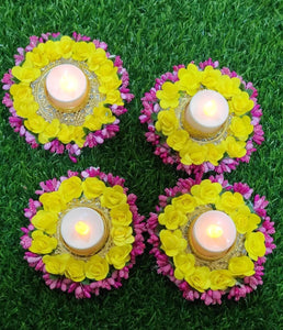 A2 Fashion Designer Handcrafted Floral Candle Holder Rangoli Diwali Decoration( Set Of 4)