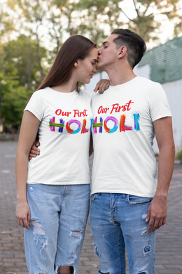Unisex Couple First Holi t shirt